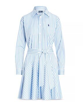 Polo Ralph Lauren Striped Cotton Paneled Shirtdress Light Blue White 8 NWOT
